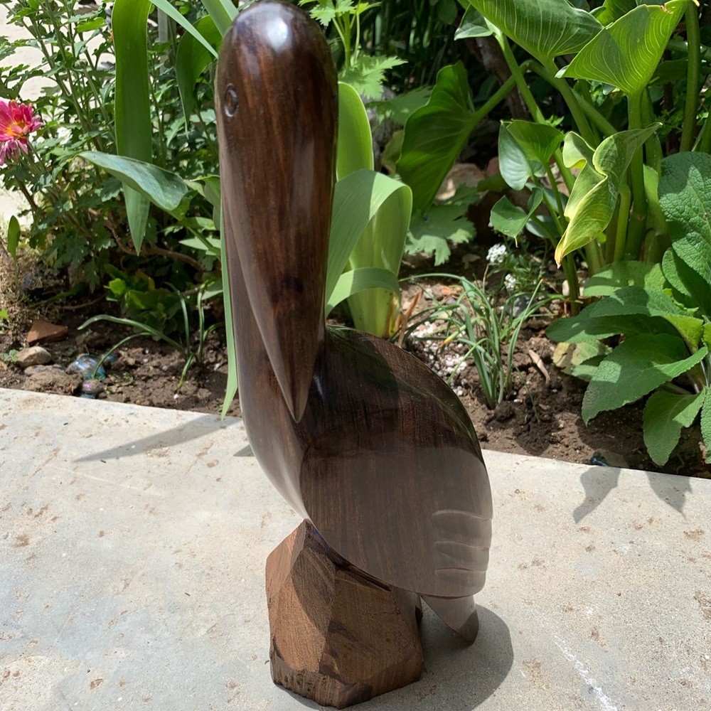 VTG 80s WOOD PELICAN ART animal HOME DECOR 90s GC